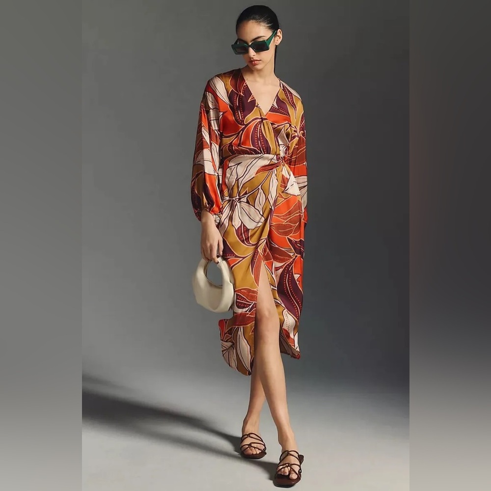 ANTHROPOLOGIE PRINTED WRAP DRESS Small *never worn*